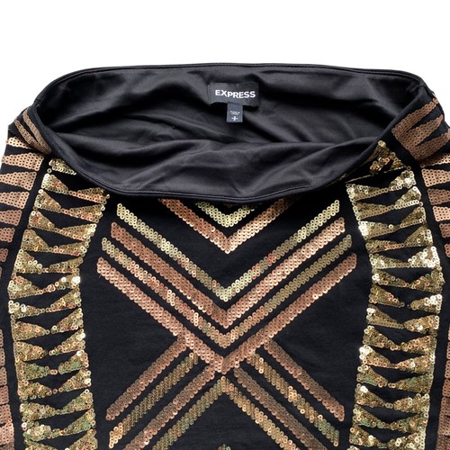 Express: NUEVA Minifalda Chevron Lentejuelas $70 Negra Dorada Cobre: Talla S - Imagen 3 de 8