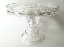 Antique KING'S CROWN Clear Glass CAKE STAND Pedestal Plate EAPG