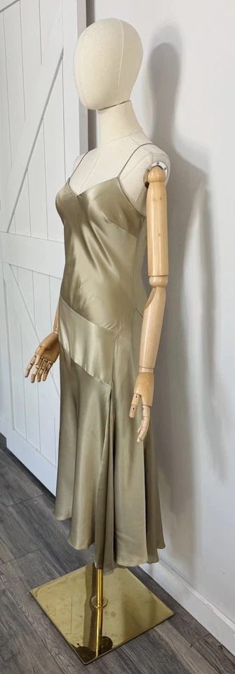 Vestido sin Mangas De Colección Y2K Express Talla 3/4 Seda Satén Corte Sesgado Hada Color Champán Foto 2 de 4