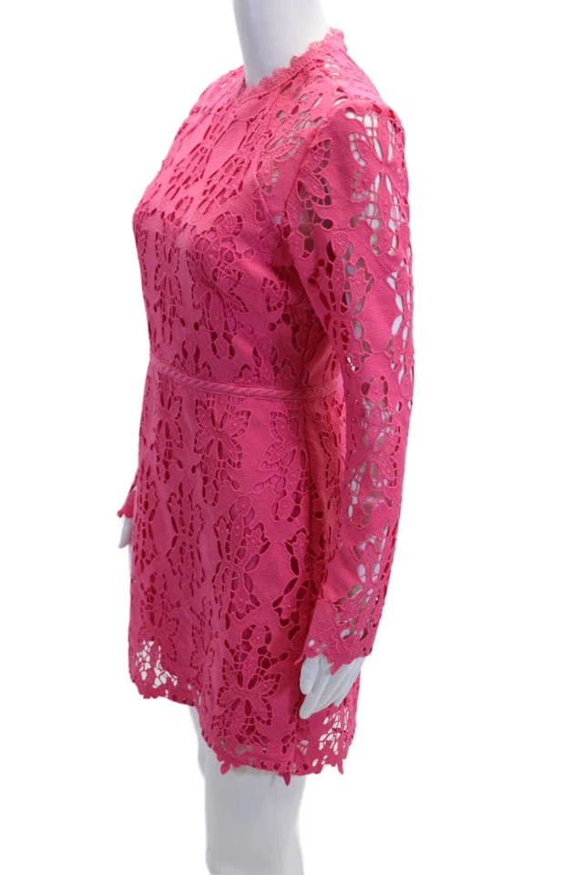 Aqua Womens Floral Mini Sheath Dress Pink Crew Neck Long Sleeve Size S - Image 2 of 4