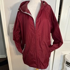 Men  s Big  Tall burgundy hooded nylon windbreaker front zip pockets Chest 56