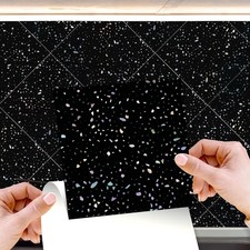 WALPLUS Glitter Black Tile Stickers 15cm x 15cm (6") Peel and Stick Backsplash 
