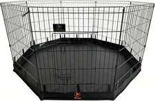 Puppy Playpen with Bottom Pad and Door 8 Panels 30" H Black 24"W