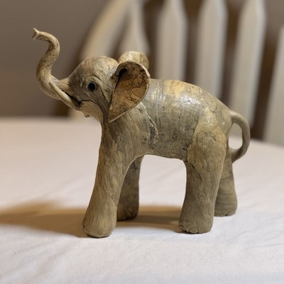 Vintage Crushed Oyster Shell Elephant Trunk Up Figurine Philippines Folk Art