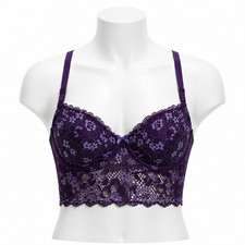 Purple Lace Longline Underwire Bra Bustier Adore Me Romantic Lingerie 34D