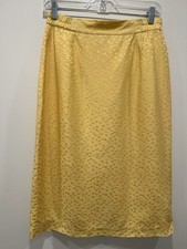 Vintage Women s 100 Silk Yellow Flower Pattern Knee Length Skirt Size 8