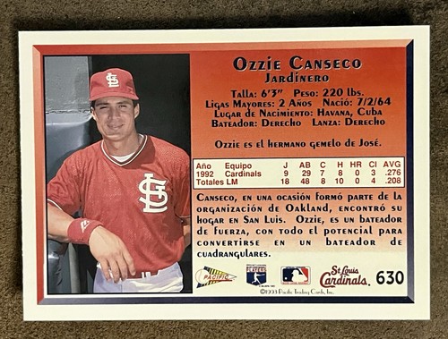 1993 Pacific Ozzie Canseco #630 - Picture 2 of 2