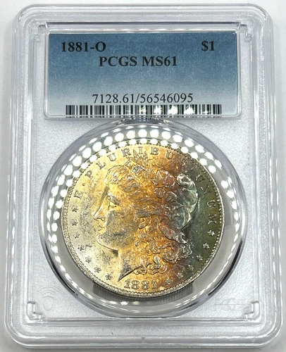 1881-O Morgan Silver Dollar PCGS MS61 / Neon Rainbow Textile Tone