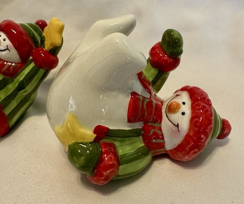 2009 Fitz & Floyd Christmas Holiday Folk Snowmen Figurines Tumblers With Box - Picture 5 of 11