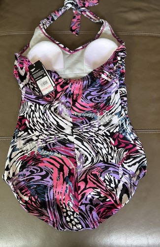 Speedo Women's 10 Swimsuit One Piece Moderate Cut Festival Fuchsia Animal Swirl - Picture 6 of 14