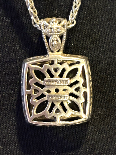 Sterling Silver and 14K necklace natural peridot diamond 925 Italian wheat chain - Picture 6 of 23