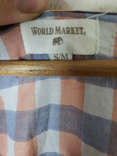 World Market Checkered Kaftan Dress Small Medium White Blue Prairie Cottagecore - Picture 5 of 18