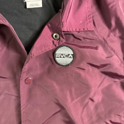 RVCA Mens Maroon Coach Jacket Lightweight Snap Front Lined Large - Picture 3 of 11