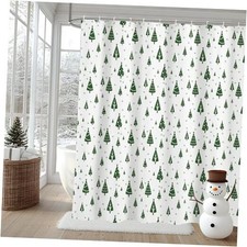 72x72in Merry Christmas Shower Curtain Pattern with Green Christmas Green Tree