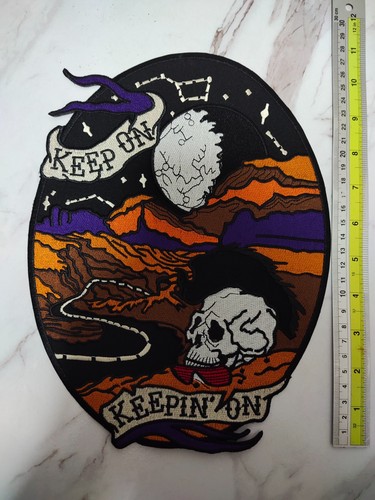 Large The Keep On Keepin On Skull Skeleton Motorcycle Biker Iron on Patch Back - Picture 9 of 15