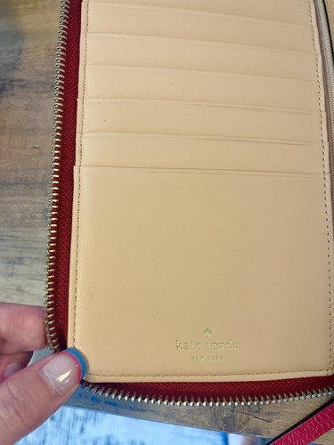 Kate Spade Grand Street Cremallera Alrededor Viaje Doble Cartera Cuero Rojo Organizador - Imagen 8 de 9