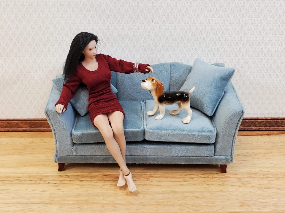 Sofá sofá casa de muñecas gris/azul estilo moderno escala 1:12 muebles miniatura Foto 3 de 4