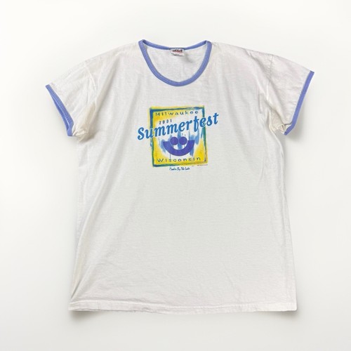 VTG Y2K 2001 Summerfest Milwaukee Ringer T-Shirt L MKE Single Stitch Tee Retro - Picture 1 of 11
