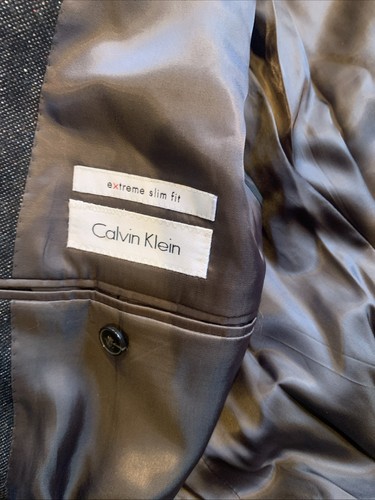 Calvin Klein Blazer Men 42R Extreme Slim Fit Brown Polyester Blend Elbow Patch - Picture 2 of 4
