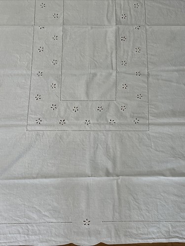 Vintage 49” X 65” Rectangle Tablecloth, white cotton eyelet - Picture 3 of 6