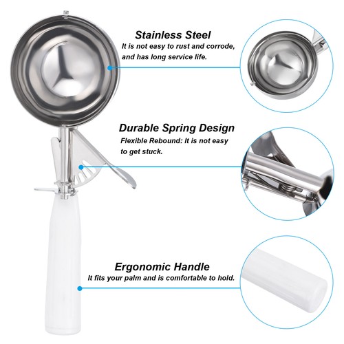 5.3 Ounce Ice Cream Scoop with Trigger, Portion Cookie Scoop, White - Picture 3 of 6