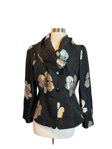 Blazer Armani Collezioni Jacquard Cuello Capucha 8 Negro Floral Cuello Distintivo - Imagen 4 de 14