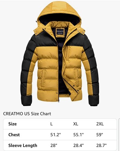 CREATMO US Men's Puffer Jacket Waterproof Winter Parka jacket Damaged Size L - Picture 4 of 9