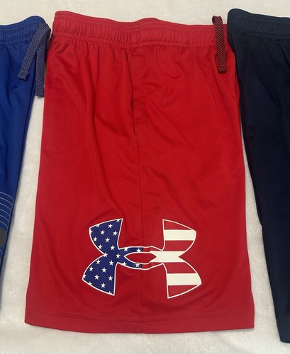 Lot of 4 Under Armour Medium Athletic Shorts Kids Boys YMD Red Blue - Picture 3 of 11