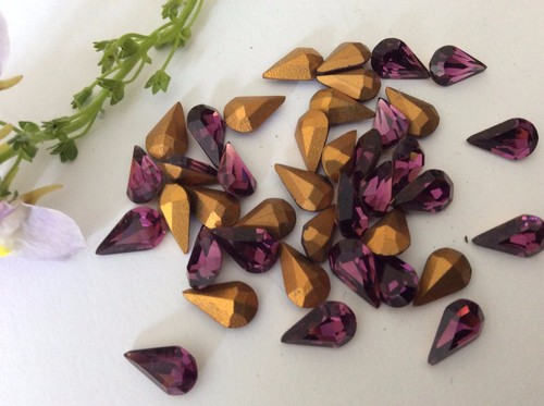 Swarovski #4300 Pearshape rhinestone 10x6mm GF x12 REPAIR CRAFT Colour Options - Picture 23 of 27