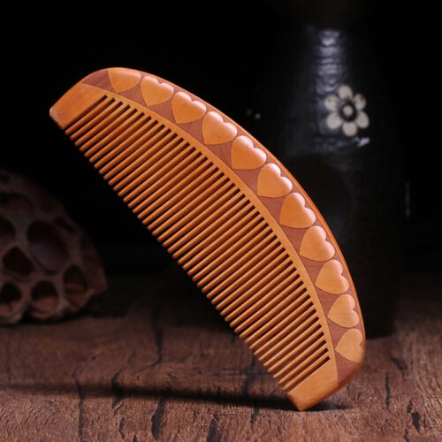 6" Wooden Combs Anti Static Pocket Comb Women's Love Heart Carved Hair Care Comb - Afbeelding 1 van 6