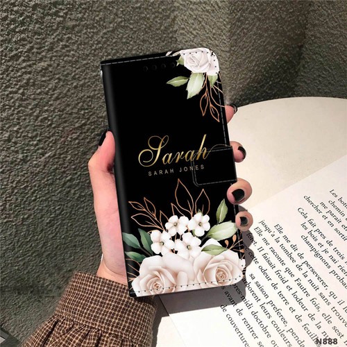 Personalised Flower Wallet Case For iPhone 16 Plus 15 14 Pro Leather Cover Stand - Picture 8 of 81