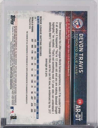 DEVON TRAV IS ROOKIE AUTO 2015 TOPPS CHROME BASEBALL - Picture 2 of 2