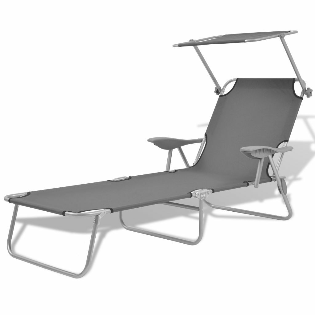 AX Lettino Prendisole con Tettuccio in Acciaio Grigio 58x189x27cm 42934 Lettini AX Lettino Prendisole con Tettuccio in Acciaio Grigio 58x189x27cm 42934 Lettini