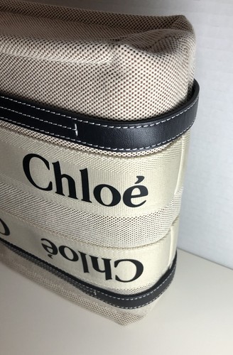 Authentic Chloe Cotton Canvas Linen Small Woody Ribbon Tote Bag COA Top Handle - Picture 10 of 11