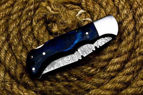 7.5" Custom Handmade Forged Damascus Steel Folding Pocket Knife , Back-Lock - Picture 10 of 12