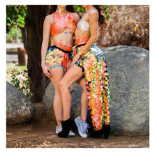 Mermaid Fish Scales Belly Dance Sequin Party Asymmetric Coachella Festival Skirt