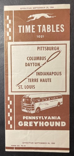 Greyhound Bus Time Tables Sept 24 1950 PA Greyhound Lines St Louis to Pittsburgh - Picture 1 of 3