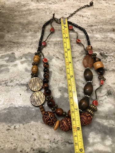 Multicolor Large Resin Beads Metal Style Ceramic Two Strand Boho Style Necklace - Picture 7 of 8