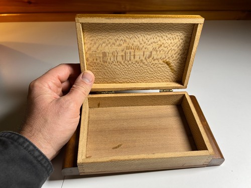 Antique Vintage Art Deco Playing Card Box Case Ornate QUILTED MAPLE Wood Wooden - Picture 21 of 24