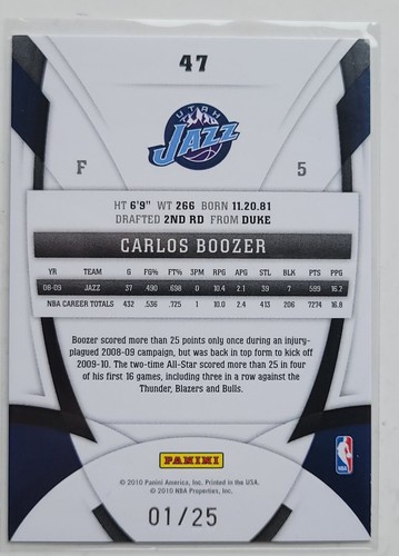 2010 Panini Certified Mirror Gold Base+Materials+Signatures #47 Carlos Boozer - Picture 3 of 7