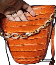 Kayla + Ava Vegan Leather Crossbody Purse NEW Bucket City Orange