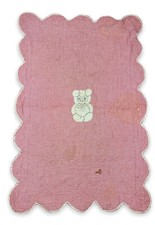 Vintage baby quilt gingham Teddy Bear chain stitch 32x49 Scalloped Trim Old