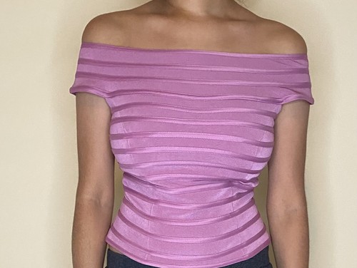 JS Collections Womens Sz 4 Evening Zip Top Purple Formal - Off The Shoulder - Picture 5 of 6