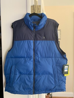 Bass Mens XL Puffer Vest Jacket Quilted Insulated Lightweight Zip Blue $160
