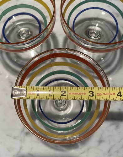 5 Vtg Striped Glass Sherbet Champagne Fiesta® Go-Along Harlequin w/ 2 Plates - Picture 6 of 11