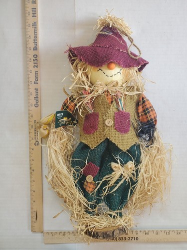 Scarecrow Family 12 Halloween Fall Decor Wreath Raffia Straw Burlap Cloth Vtg - Picture 20 of 24
