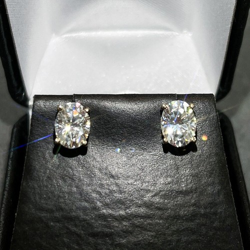 Oval Shaped Real Moissanite Stud Earrings Size 2.00-12.00 ct 14k Gold Plated 925 - Picture 1 of 11