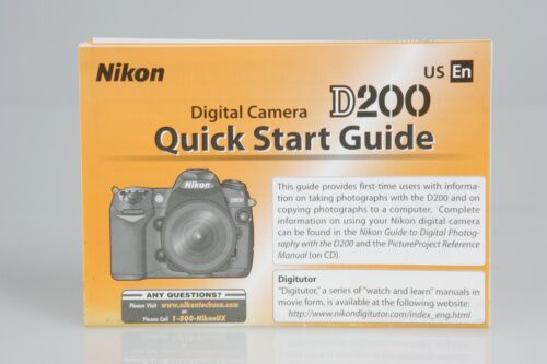 Cámara Digital Nikon D200 Original GUÍA DE INICIO RÁPIDO Instrucciones Inglés - Imagen 1 de 1