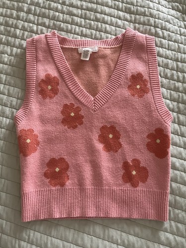 Full Tilt Cropped Sweater Vest Tilly’s Pink Coral Flowers EUC - Picture 3 of 6