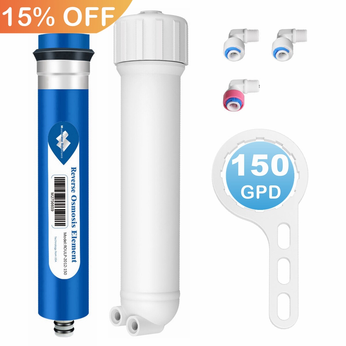 150 GPD RO Membrane Reverse Osmosis System Water Filter Housing&plus;Fittings&plus;Wrench